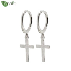 925 Sterling Silver Needle Fashion Cross Pendant Hoop Earrings for Women Vintage Gold Color Small Earrings Luxury Jewelry Gifts