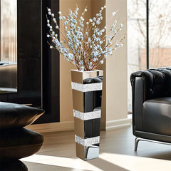 Modern Floor Flower Vase Decorative Crystal Silver Standing Mirrored Flower Vase Floral Arrangement Vase