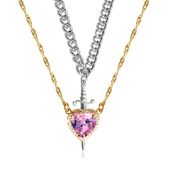 LATS 2pcs Can Be Assembled Heart and Sword Zircon Pendant Necklace for Men Couple Silver Gold Plated Choker Chain Jewelry