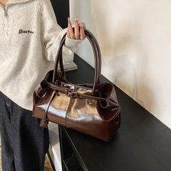 Large Capacity Oil PU Leather Shoulder & Tote Bag for Women