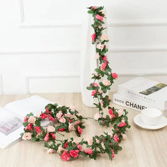 2.2 Meters Rose Artificial Flowers Christmas Garland for Wedding Home Room Decoration Spring Autumn Garden DIY Fake Plant Vine