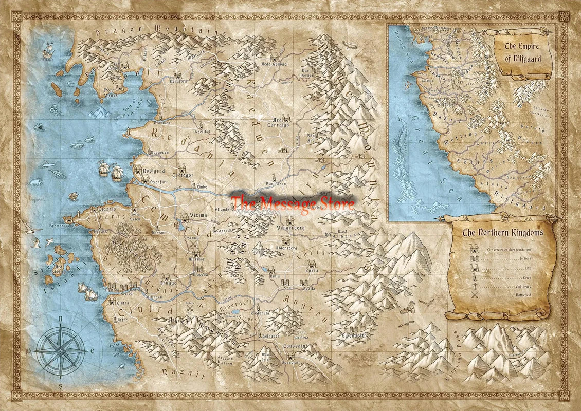 Witcher World Map Continent Locations Wall Art Video Game Gamer Room Decor Poster Canvas Painting Wall Pictures Home Decor Gifts