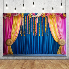 Happy Diwali Photography Backdrop Marigold Flower Curtain Puja Ganpati Pooja Traditional Wedding Birthday Party Photo Background