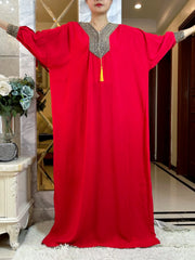2025New Muslim Women Long Sleeve Autumn  Dress Cotton With Big Scarf Boubou Maxi Islam Women Dress African Abaya