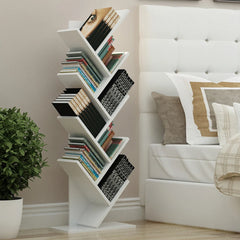【Breeins】Rustic Standing Tree Bookshelf Wood Display Rack For Home Office FurnitureStorage Organizer Shelf Bookcase