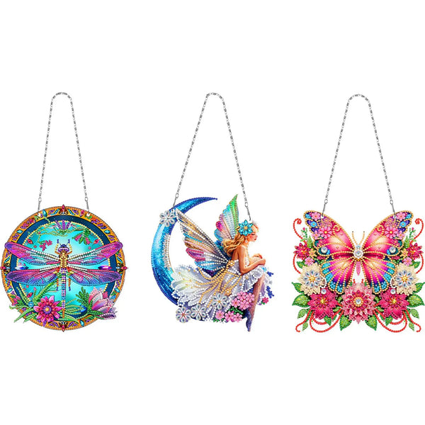 3-Piece 2D DIY Diamond Painting Pendant Set – Home & Window Decor