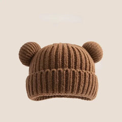 New Korean Loose Big Head Waist Little Bear Ears Woolen Hat Kids Autumn Winter Thickened Warm Knitted Hat Cute Ear Protection