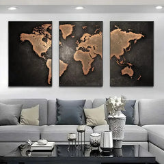 Retro World Map 3pcs/set Canvas Posters Nordic Wall Decor Wall Art Canvas Painting Living Room Bedroom Corridor Wall Decoration