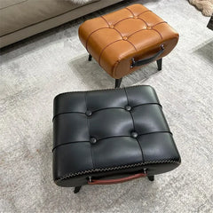 PU Leather Small Ottoman Foot Stool with Wood Legs