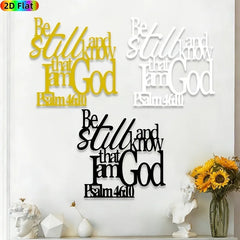 "Be Still and Know I Am God" Metal Wall Art, Psalm 46:10 Bible Verse, Religious Decor for Church Office, Gold White Black, Chris