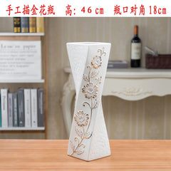 Modern Ceramic Flower Vase 48cm Large Floor Standing Golden Water-Filled European Style Living Room Decorative Flower Pot