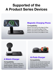 Magnetic 3 in 1 Fast Wireless Charger Stand Foldable Charging Station For iPhone 16 15 14 13 12 Apple Watch 9 8 7 6 Airpods Pro