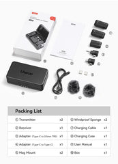Ulanzi A100 Wireless Microphone Lavalier MIC for iPhone 16 15 Pro（Max） Camera Sound Recording Real-time Monitoring  J12 Upgrade