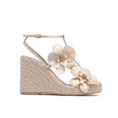 Fashion Flower Platform Wedges Sandals T Strap Open Toe Runway 2026 Summer Women Dress Shoes Braided Shoes