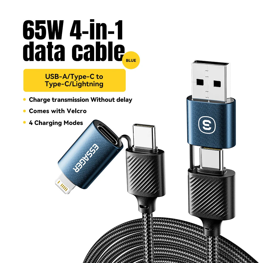 Essager 4 in 1 65W USB C To Type C Lightning Fast Charging Cable For IPhone 15 14 13 Pro Max Xiaomi Huawei Multi Charger Cable