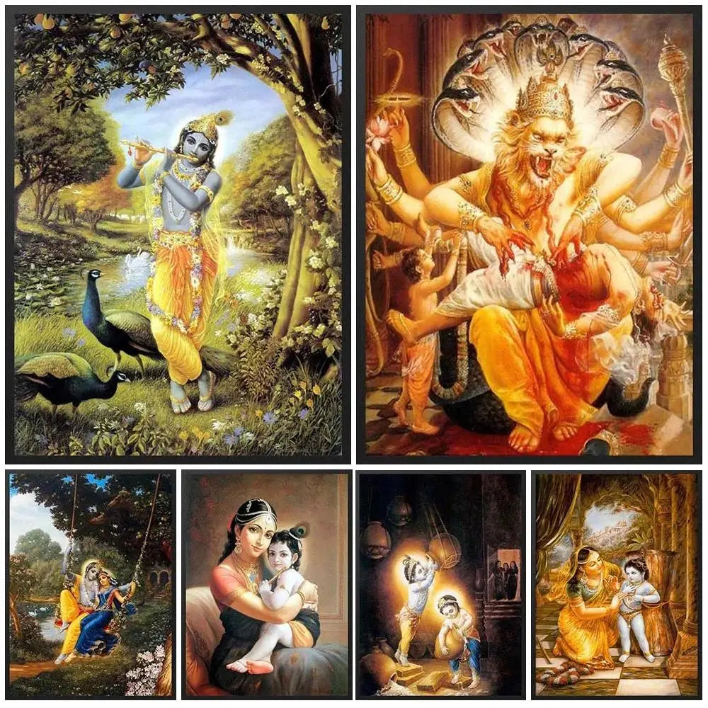 Narasimha Krishna Hindu Wall Art Canvas Paintings Posters Prints for Living Room Decor Spiritual Wall Pictures Home Decor