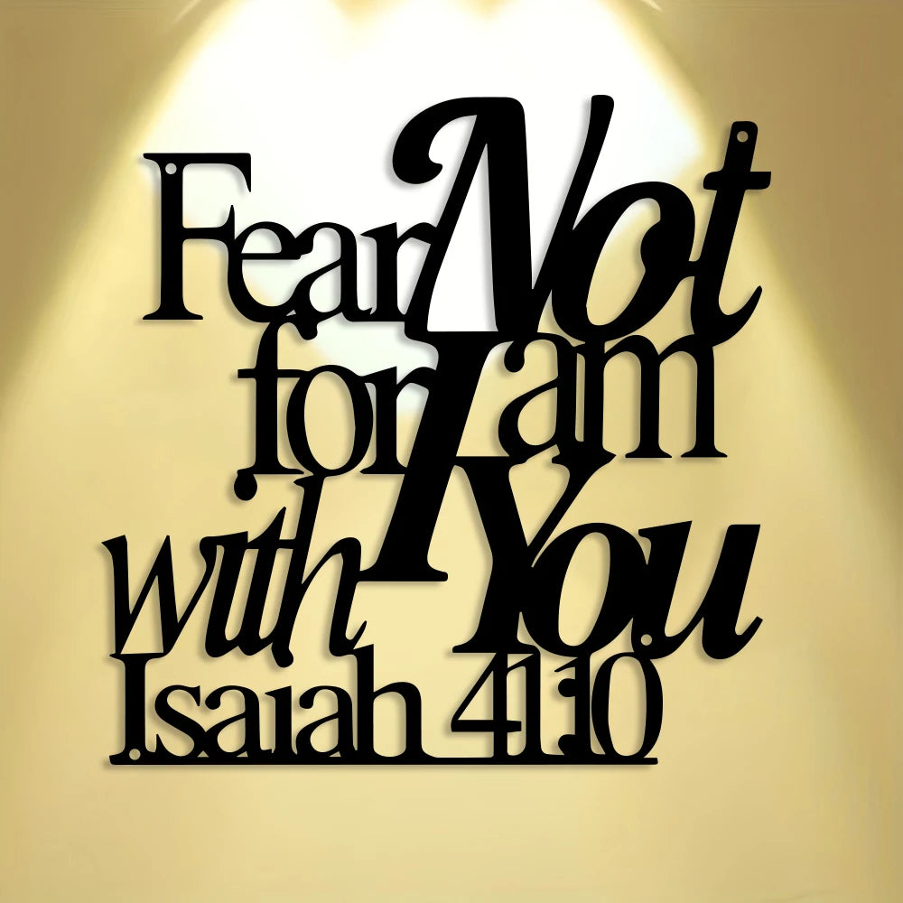 Elegant Minimalist Christian Faith Metal Wall Decor -Hebrew Script Bible Verse "Fear Not for I Am with You" -Golden - Heavy-Duty