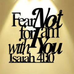 Elegant Minimalist Christian Faith Metal Wall Decor -Hebrew Script Bible Verse "Fear Not for I Am with You" -Golden - Heavy-Duty