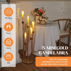 Floor Candelabra 5 Arm 42.5'' Tall Gold Candle Holder, Candelabra Centerpieces for Tables, Metal Candlestick Set with Acry Home Decor