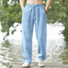 2025 New Blue Men's Beach Pants Joggers Streetwear Cotton Linen Sweatpants Casual Pants Hawaiian Vacation Loose Summer Long