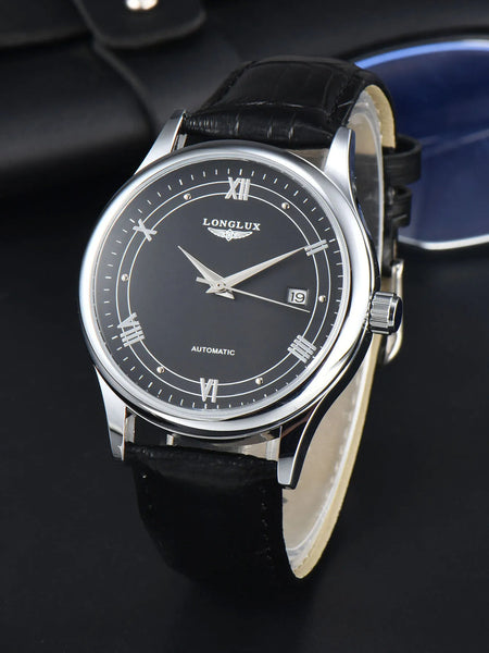 LONGLUX automatic man watch wholesale mechanical watches simple versatile date waterproof fashion leather man watch men gift