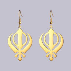 Dawapara Sikh Religious Symbol Earrings Shield Sikhism Punjabi Khanda Pendant Dangle Earrings Stainless Steel Jewelry
