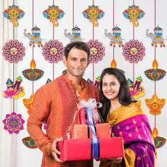 Happy Diwali Hanging Decoration Supplies Indian Festival of Lights Hanging Banner Deepavali Suture Paper Circle Garland Diwali