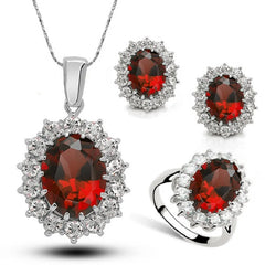 925 Sterling Silver Plated Princess Oval Zircon Jewelry Set – Necklace, Earrings & Ring