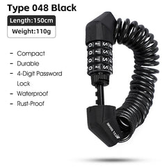 WEST BIKING Portable Bicycle Lock Password Rope Helmet Lock Bicycle Safety Lock Steel Wire Lock Mountain Bike Backpack Lock Zinc