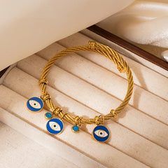 ANENJERY 316L Stainless Steel Colorful Eyes Heart Beads Drip Oil Pendant Bracelet for Women Men Personality Fashion Jewelry Gift