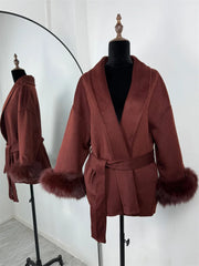 Tossy Fox Fur Wool Short Coat – Elegant Double-Sided Women Jacket