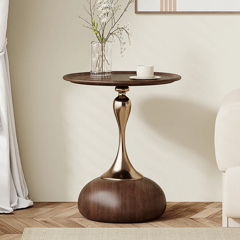 Walnut Color Side Table Carbon Steel Imitation Wood Grain Coffee Tables Bedroom Furniture Cupboard Antique Style Modern Furniture