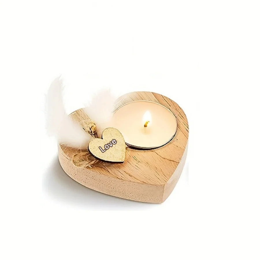 1pcValentine's Day Heart Candle Proposal Engagement Wedding Anniversary Party Table Decoration Wooden Mini Candle Holder Home Decor
