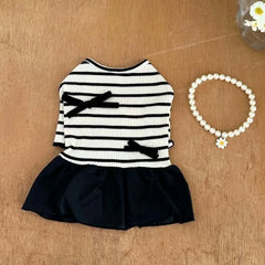 Bow Dog Princess Dress Dog Clothes Summer Black White Luxury Striped Skirt Dog Vest Chihuahua Bichon Yorkie Clothing for Dogs Pet Shop Pet Clothing