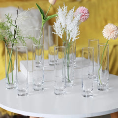 12 Pieces Glass Cylinder Vase, Clear Small Flower Vase, Home Decoration Vase, Party Decoration Vase, Suitable for Wedding Home Decor
