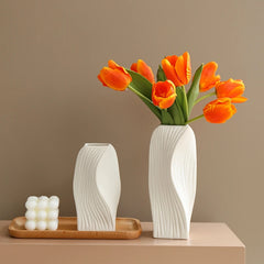 Nordic Vase Imitation Ceramic Flower Bottle Decorative Flowerpot Flower Arranging Ornament Plastic Home Pot Wedding decor