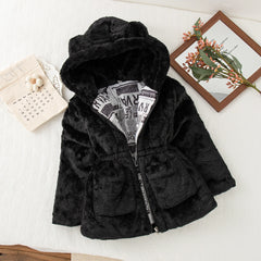 Toddler Girls' Winter Sherpa Jacket - Cute Solid Color Fleece Lined Hooded Coat Warm Casual Outerwear