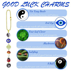 Bohemian Evil Eye 8-Ball Mushroom Clover Ladybug Yin Yang Car Pendant for Women