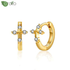 925 Sterling Silver Needle Fashion Cross Pendant Hoop Earrings for Women Vintage Gold Color Small Earrings Luxury Jewelry Gifts