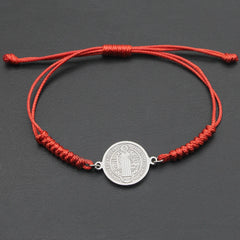 Catholic Religious Belief St. Benedict Cross Stainless Steel Bracelets Manual Chinese Knot Bracelets Men Adjustable Jewelry Gift