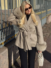 Tossy Fox Fur Wool Short Coat – Elegant Double-Sided Women Jacket