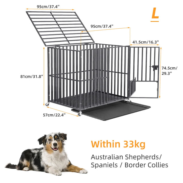 XXL Large Heavy Duty Dog Crate Strong Pet Cage Tear Resistant Square Tube Metal Kennel Playpen with Lockable Wheels and Tray Pet Shop