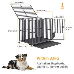 XXL Large Heavy Duty Dog Crate Strong Pet Cage Tear Resistant Square Tube Metal Kennel Playpen with Lockable Wheels and Tray Pet Shop