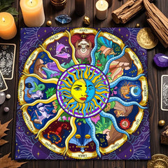 Floral And Sun Tarot Card Tablecloth Altar Cloth Flower Life Spread Tarot Reading Cloth Spiritual Oracle Card Pad