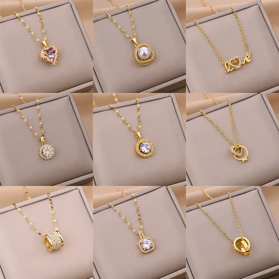 New In Light Luxury Zircon Crystal Stainless Steel Necklace Korean Fashion Sweet Sexy Female Clavicle Chain Jewelry