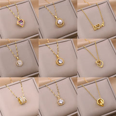 New In Light Luxury Zircon Crystal Stainless Steel Necklace Korean Fashion Sweet Sexy Female Clavicle Chain Jewelry