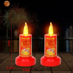 Pair Electric Thailand Candle & Candlestick 2AAA RICH Wealth Eternal Lamp Butter lamp For Buddhism Festival  Chinese New Year Home Decor