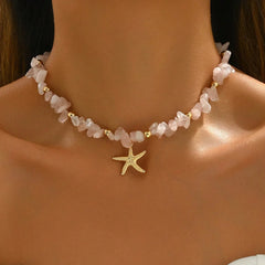 Fashionable  Natural Seashell Beaded Necklace Shell Pendant Ocean Inspired Jewelry Choker Suitable Holiday Party Daily