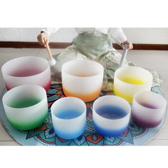 KVKA  6-12 inch Or 7-12 Inch 432hz or 440hz Gradient Half Colored Chakra Frosted Quartz Crystal Singing Bowl for Yoga Sound
