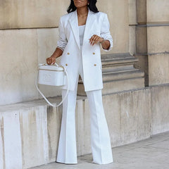 Women’s Solid Color Casual 2-Piece Wide-Leg Pants Set